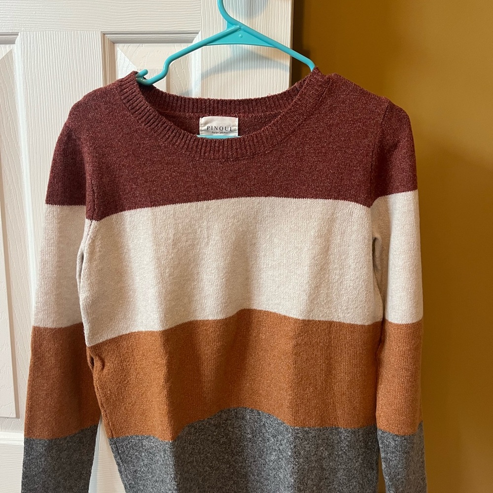 A New Day Women's Colorblock Sweater - Burgundy, Cream, Orange, Gray